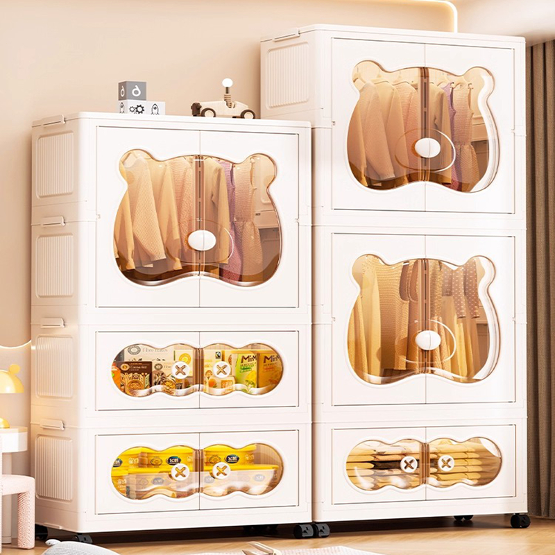 HOGO ตู้เสื้อผ้าเด็ก ตู้ใส่เสื้อผ้า รูปหมีการ์ตูน กันฝุ่นและกันน้ำ ความจุสูง ตู้เสื้อผ้า
