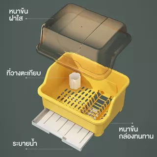 LESS ที่คว่ำจาน คว่ำแก้วน้ำ มีฝาปิด (ดึงถาดรองด้านหน้า-มีฝาปิด) กันฝุ่นละออง กันแมลง ที่ครอบจาน ล่องใส่จานชามมีฝาปิด