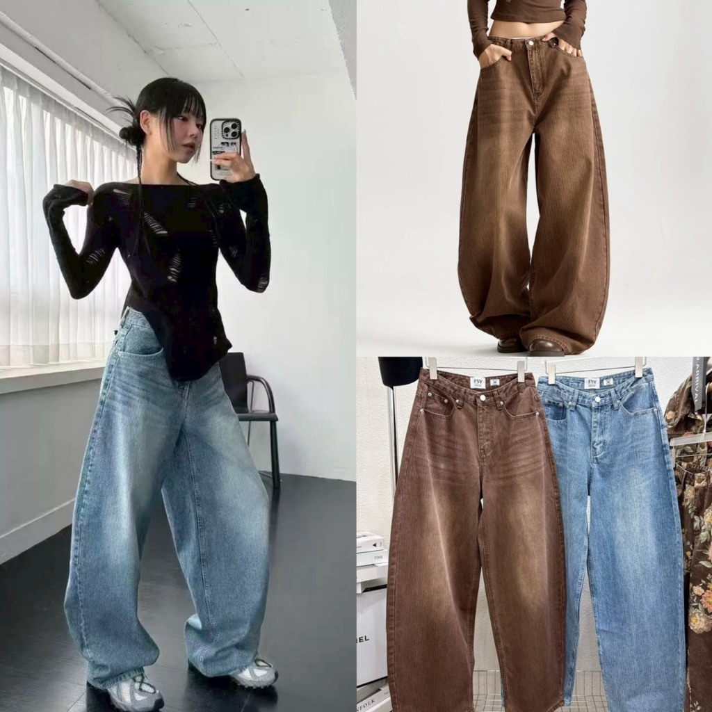 (พร้อมส่ง) Corduroy denim pants ยีนส์ทรงพองรุ่น 61880 TAG FSY 🇰🇷
