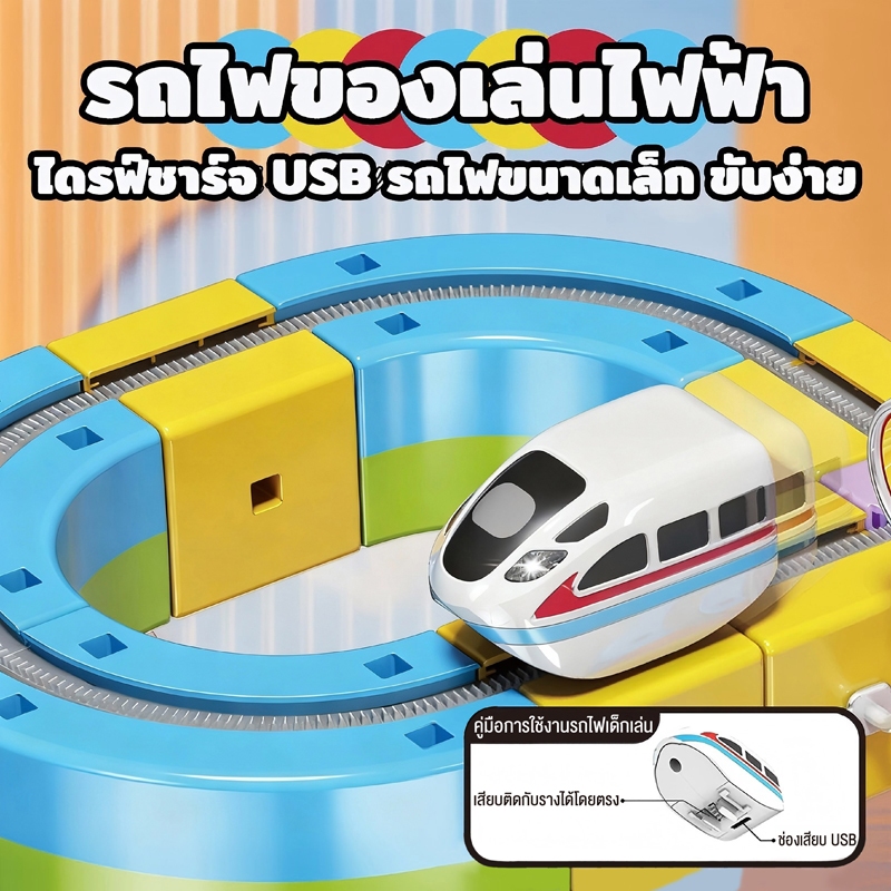กรุงเทพฯจัดส่ง  3Dชุดรางรถไฟขนาดใหญ่ รถรางUSBดีไซน์ติดตั้งง่าย ความทนทานนานของขวัญสำหรับเด็ก - รูปที่ 3