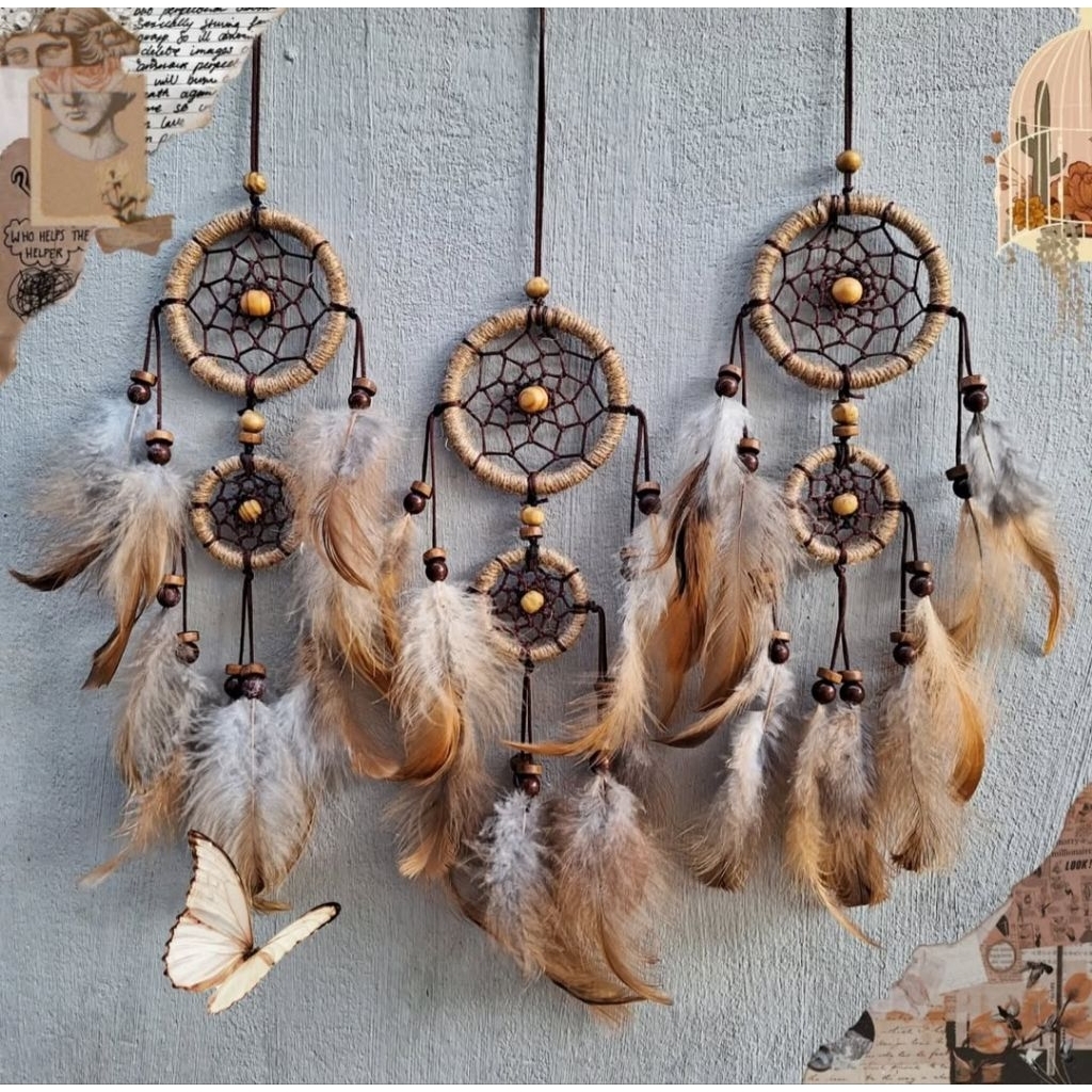Dreamcatcher ตาข่ายดักฝันร้าย เครื่องรางดักฝัน ขนาด 6.5 cm. เป็นงานแฮนเมดทุกชิ้น ตกแต่งห้อง ตกแต่งรถ ห้อยกระเป๋า