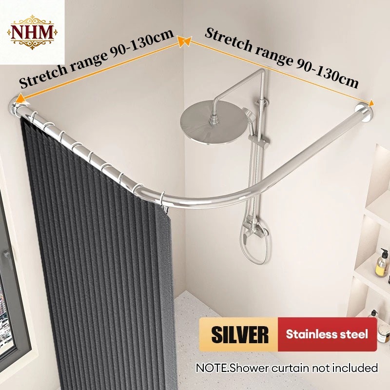🔥สินค้าขายดีที่มีในสต๊อก🔥ราวม่านอาบน้ำบ้าน โค้ง 304สแตนเลส ยืดหด90-130ซม. กันสนิม ติดตั้งง่าย