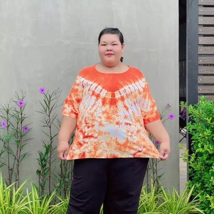เสื้อเดี่ยวมัดย้อมแขนสั้น ไซส์จัมโบ้ อก 54 นิ้ว ผ้าคอตตอน thumbnail 6