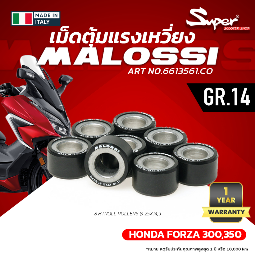 เม็ดตุ้มแรงเหวี่ยง MALOSSI สำหรับ FORZA 300  FORZA 350  8 HTROLL 25X14.9 GR.14 CODE :  6613561.C0