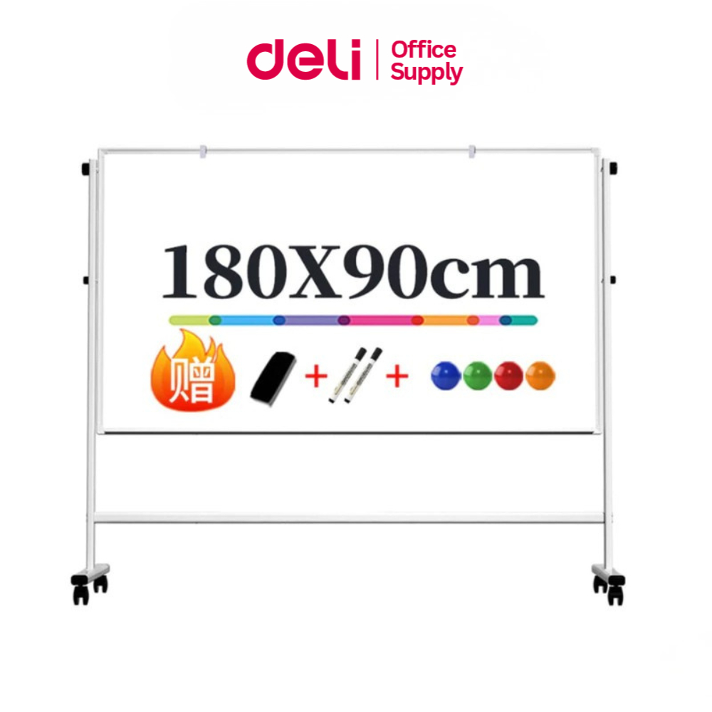 Deli กระดานไวท์บอร์ด มีล้อเลื่อนเคลื่อนสะดวก เขียนได้ 2 ด้าน เขียนลื่น ปรับขึ้นลงได้ White Board
