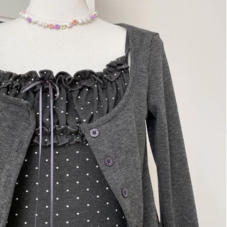 Riko set ชุดเซ็ตเสื้อคลุม สายเดี่ยว เย็บระบายหน้าอก ชายระบาย 2 ชั้น KN.Clothes