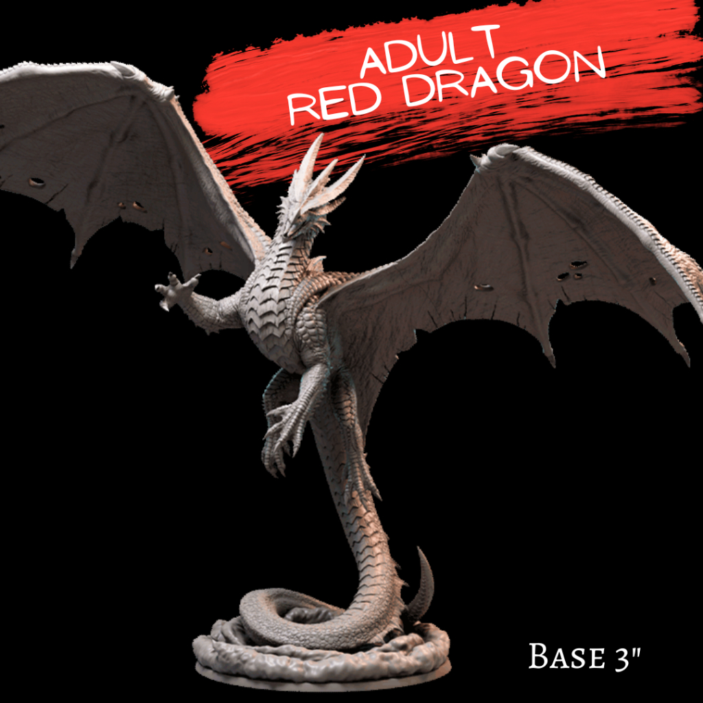 DND Dragon I Ashgex - Adult Red Dragon - Base 3 inch (งานเรซิ่นสีเทา)