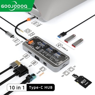 GOOJODOQ Hub ฮับ Usb C 10 8 6 5 In 1 แบบใส สําหรับโน้ตบุ๊ก การ์ดรีดเดอร์