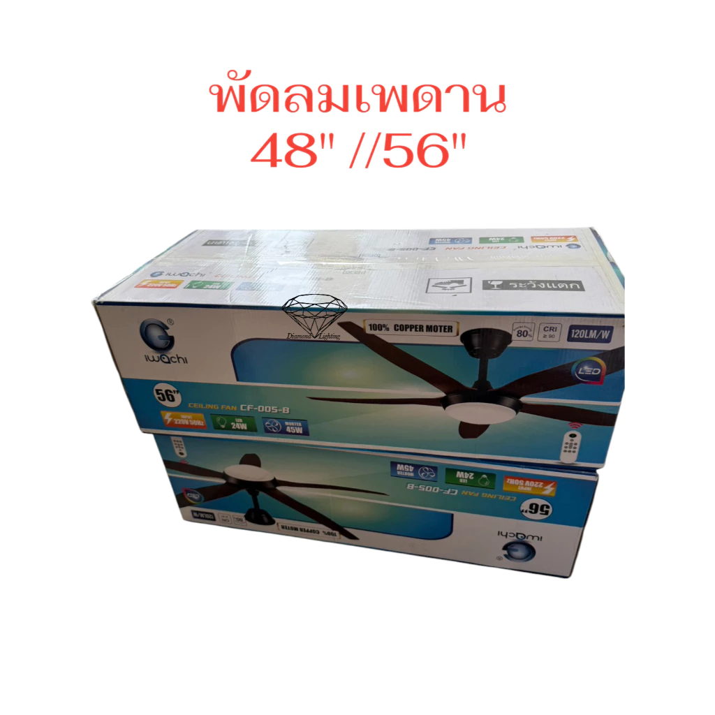 IWACHI พัดลมติดเพดาน มี 2 ขนาด 48นิ้ว และ 56นิ้ว ไฟบ้าน 220V 60W มอเตอร์ทองแดงแท้100% ใบพัดเหล็ก3ใบ พร้อมสวิทซ์พัดลม