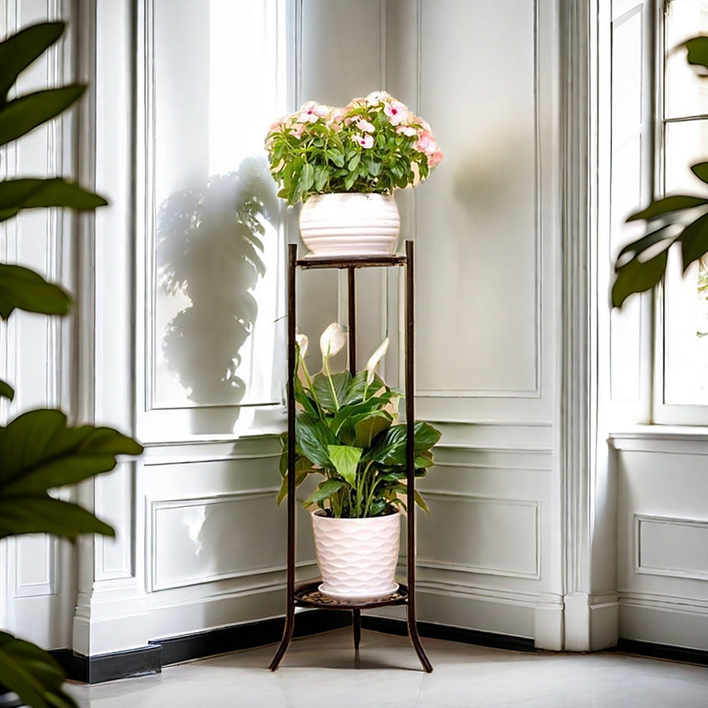 ขาตั้งกระถาง ชั้นวางดอกไม้ระเบียง ชั้นวางกระถางต้นไม้ 2 ชั้น ขาตั้งกระถางดอกไม้เหล็ก เหล็กดัด  รับน้ำหนักได้มาก - รูปที่ 2