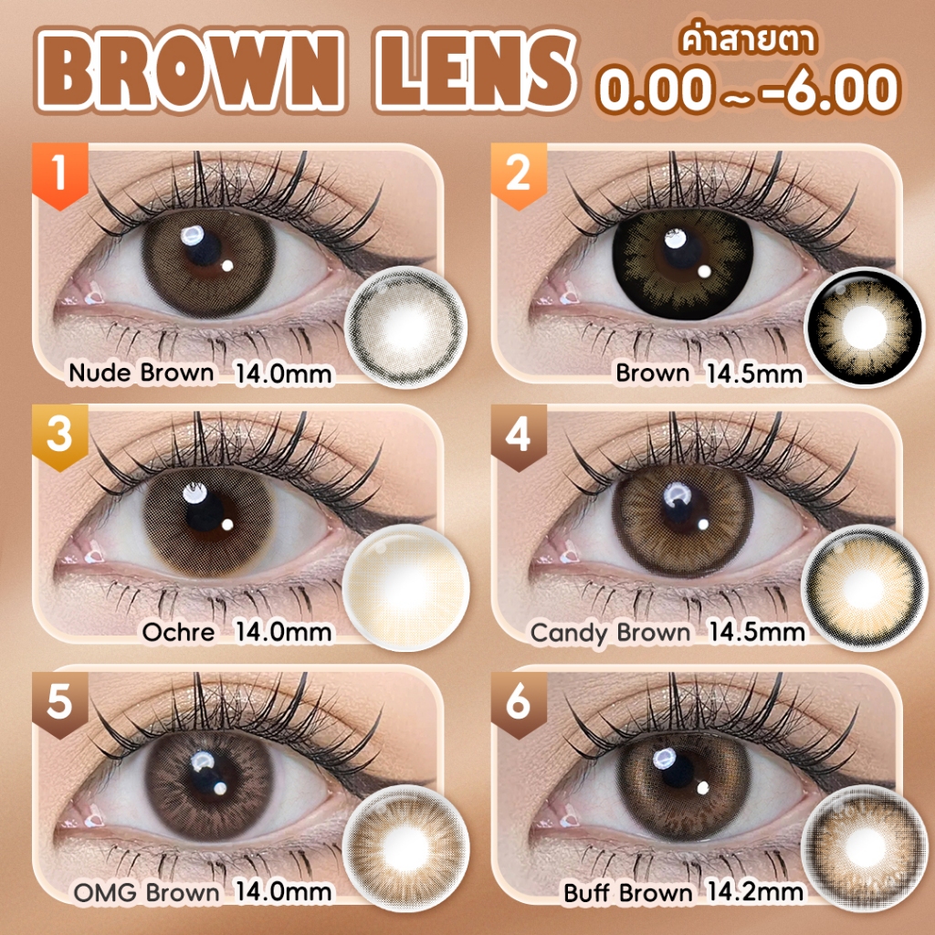 Magister & Realcon คอนแทคเลนส์ขายดี✨สีน้ำตาล✨6 เดือนโยนแว่นขยาย 14- 14.5 มม คอนแทคเลนส์