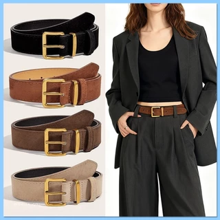 (ส่งจากไทย) Gold buckle belt-พร้อมส่ง ส่งเร็ว 1-2 วันถึง เข็มขัดหนังกลับ เข็มขัดหนังกลับ อะไหล่สีทองวินเทจ เกรดพรีเมียม