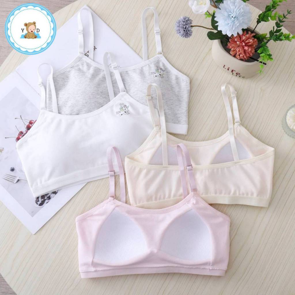 [Y D]🔥พร้อมส่ง🔥เสื้อชั้นในเด็กสายเดี่ยว แบบสวม ฟองน้ำเย็บติด ผ้าฝ้าย สายปรับได้ ขนาดฟรีไซส์  #3016-1