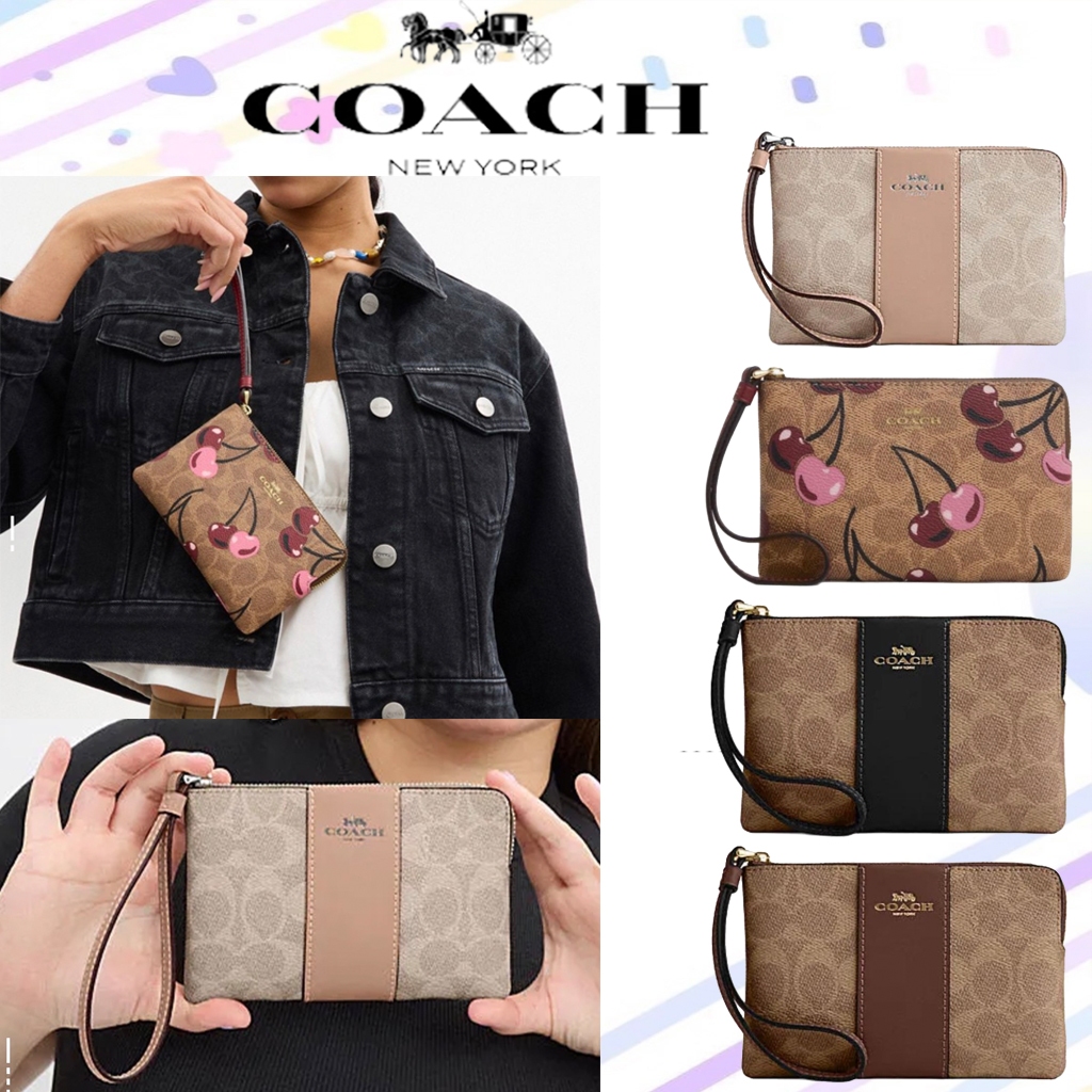 ของแท้ 100 %COACH corner zip16 CW854-SVPWH/CZ450-IMTAM/CW854-IMQRX/CW854-IMXHE คุณผู้หญิงกระเป๋าในมื