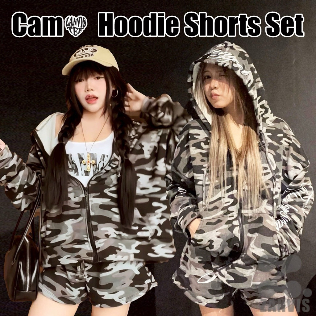 (Zanvistee) camo hoodie , camo shorts เสื้อฮู้ด  กางเกงขาสั้นลายทหาร