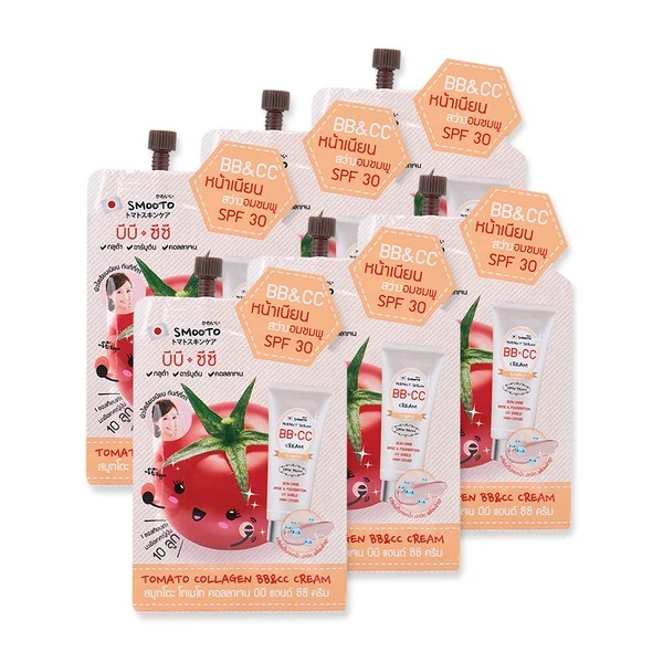 Smooto Tomato Collagen BB&CC Cream 10 g. x 6 ซอง สมูทโตะ โทเมโท่ คอลลาเจน บีบี แอนด์ ซีซี ครีม