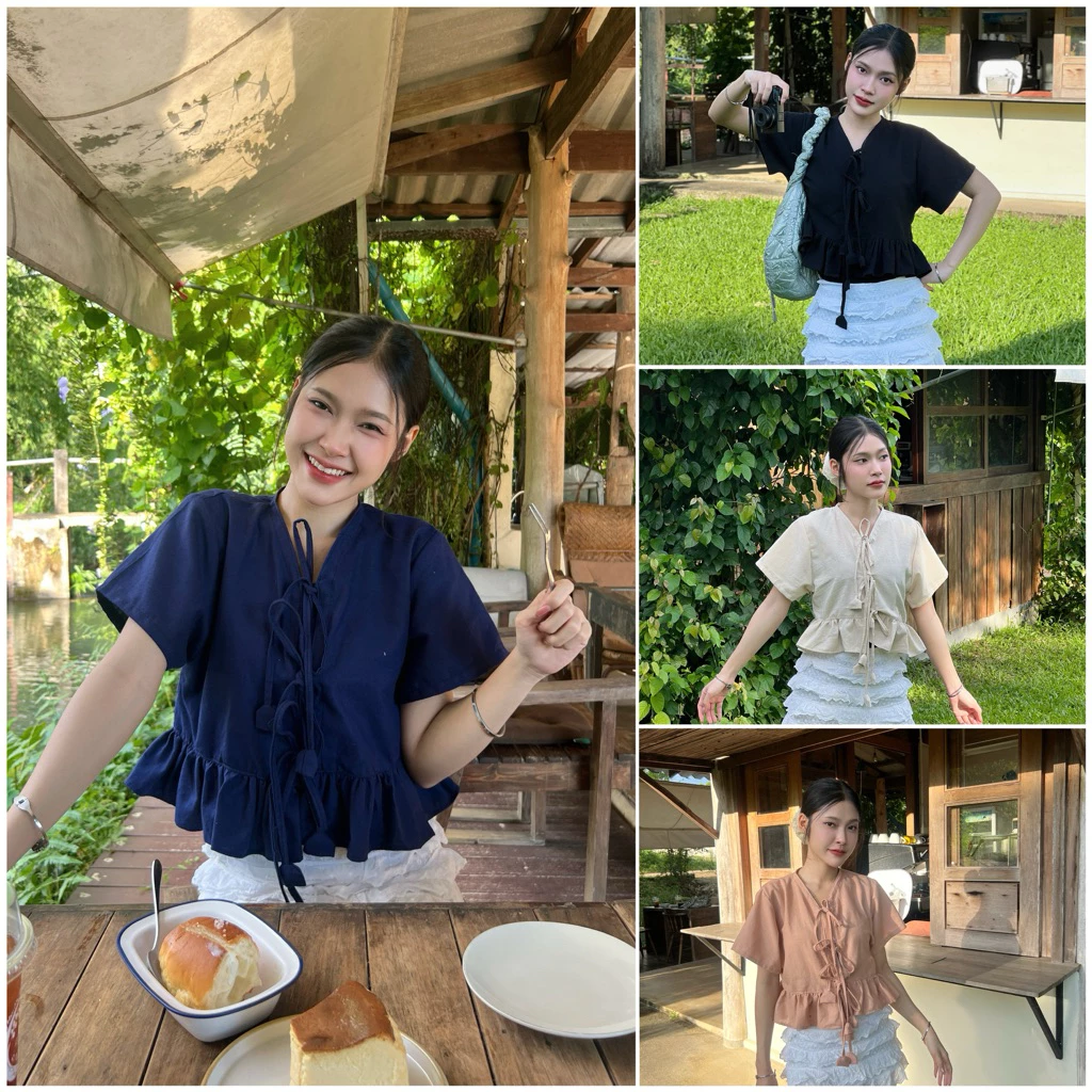 เสื้อพื้นเมือง ผ้าฝ้ายฟอกนุ่ม สีไม่ตก งานผูกหน้า **อ่านก่อนสั่ง**แต่งระบายชาย มีอก32 จนถึงอก 50 นิ้วคะ