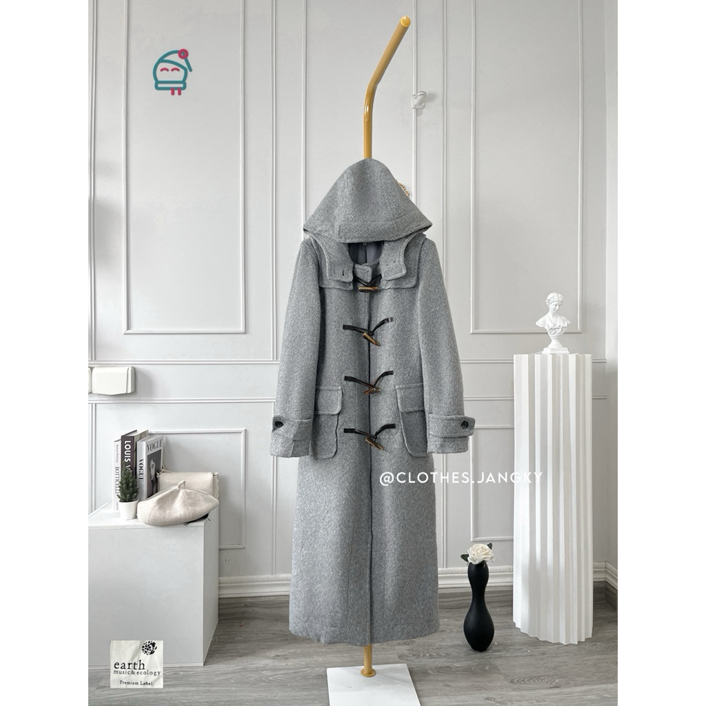 🔱Duffle Hoodie Coat สีเทา ทรงยาว แบรนด์ Japan