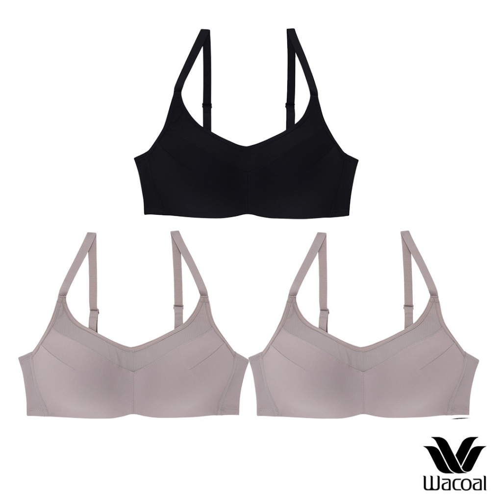 Wacoal Surprise Wireless Bra เสื้อชั้นในไร้โครง ตกแต่งตาข่าย เซท 3 ชิ้น รุ่น WB9V08 คละสี ดำ-เทา-เทา ราคา ถูกที่สุด ดีลบีเคเค