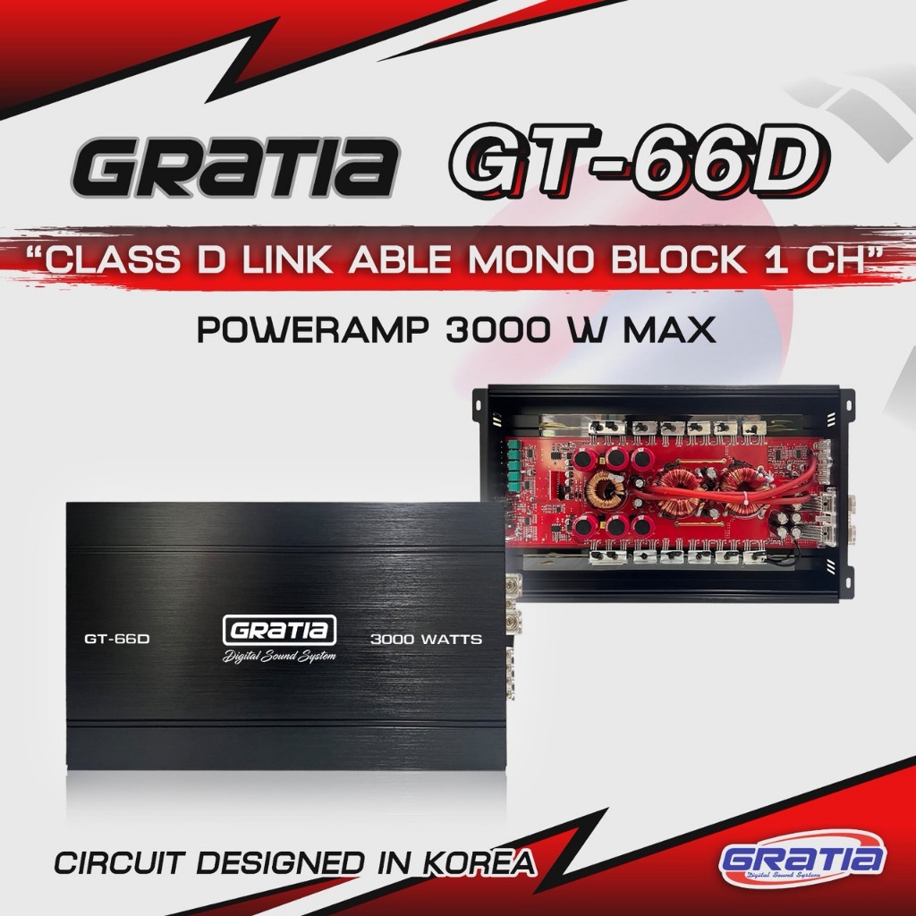 ????เพาเวอร์แอมป์ ขับซับ GRATIA  รุ่น GT66D คลาสดีขับซับ 1ชาแนล 3000W CLASS-D  ขับซับตัวแรง ใช้ขับซับ10 -12'' 180ได้