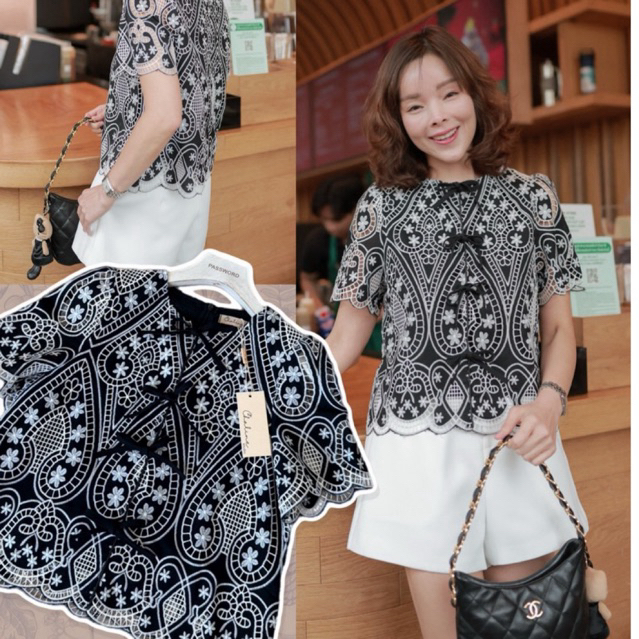 chaline เสื้อลูกไม้คอตตอนซิลค์เนื้อดี ผ้าปักฉลุลายสวยงาม