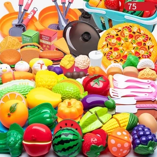 JoyToys 75 ชิ้น (+ ตะกร้า)ของเล่นผักผลไม้หั่นได้ ชุดครัว ของเล่นอาหาร ของเล่นบทบาทสมมติ