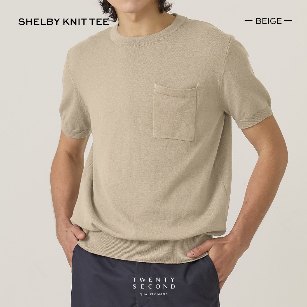 TWENTYSECOND เสื้อยืดแขนสั้นผ้า Knit รุ่น Shelby Knit Cotton Tee - กากี / Khaki