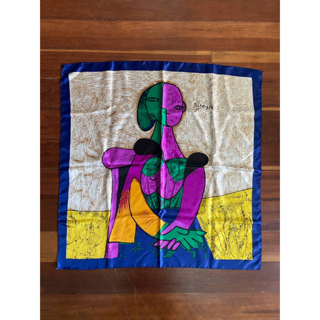 ผ้าคลุมไหล่ Vintage pablo picasso polyester scarf - ของมือสอง -