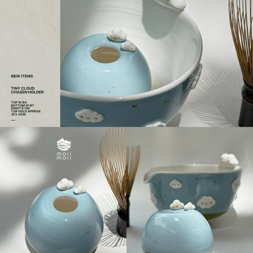 Morimoristudio x Oraclay 🩵🍃☁️ Tiny cloud matcha bowl ถ้วยน้องเมฆ ถ้วยชงชา ถ้วยตีมัทฉะ ถ้วยตีมัทฉะแฮน