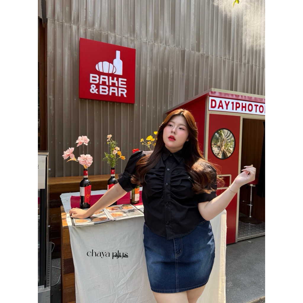 (ถูกสุด/ส่งด่วน!⚡️) A111(CY) เสื้อเชิ๊ตครอปคอปก แต่งจับจีบดีเทลที่อกทรงสวย ใส่ทำงานได้ สาวอวบไซส์ใหญ่ - รูปที่ 5