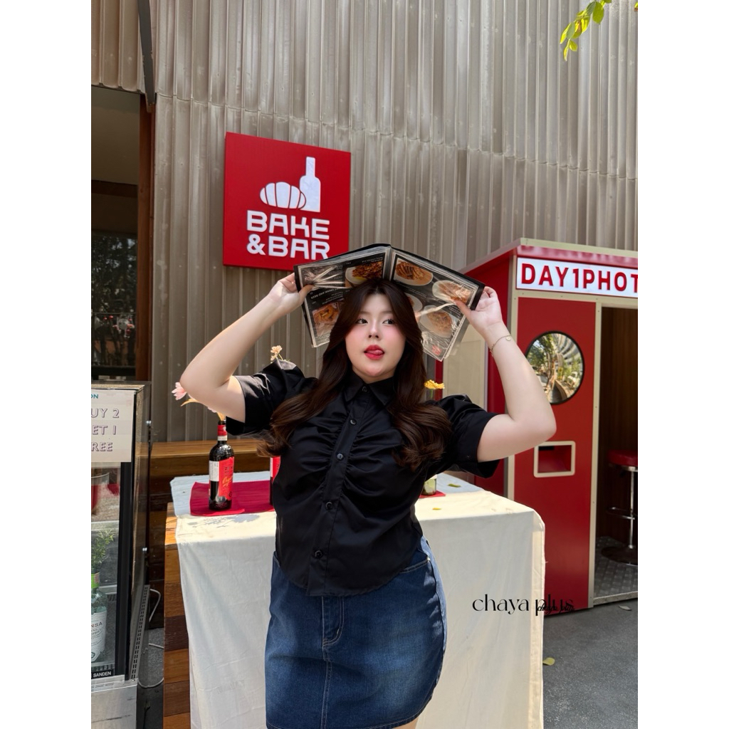 (ถูกสุด/ส่งด่วน!⚡️) A111(CY) เสื้อเชิ๊ตครอปคอปก แต่งจับจีบดีเทลที่อกทรงสวย ใส่ทำงานได้ สาวอวบไซส์ใหญ่ - รูปที่ 6