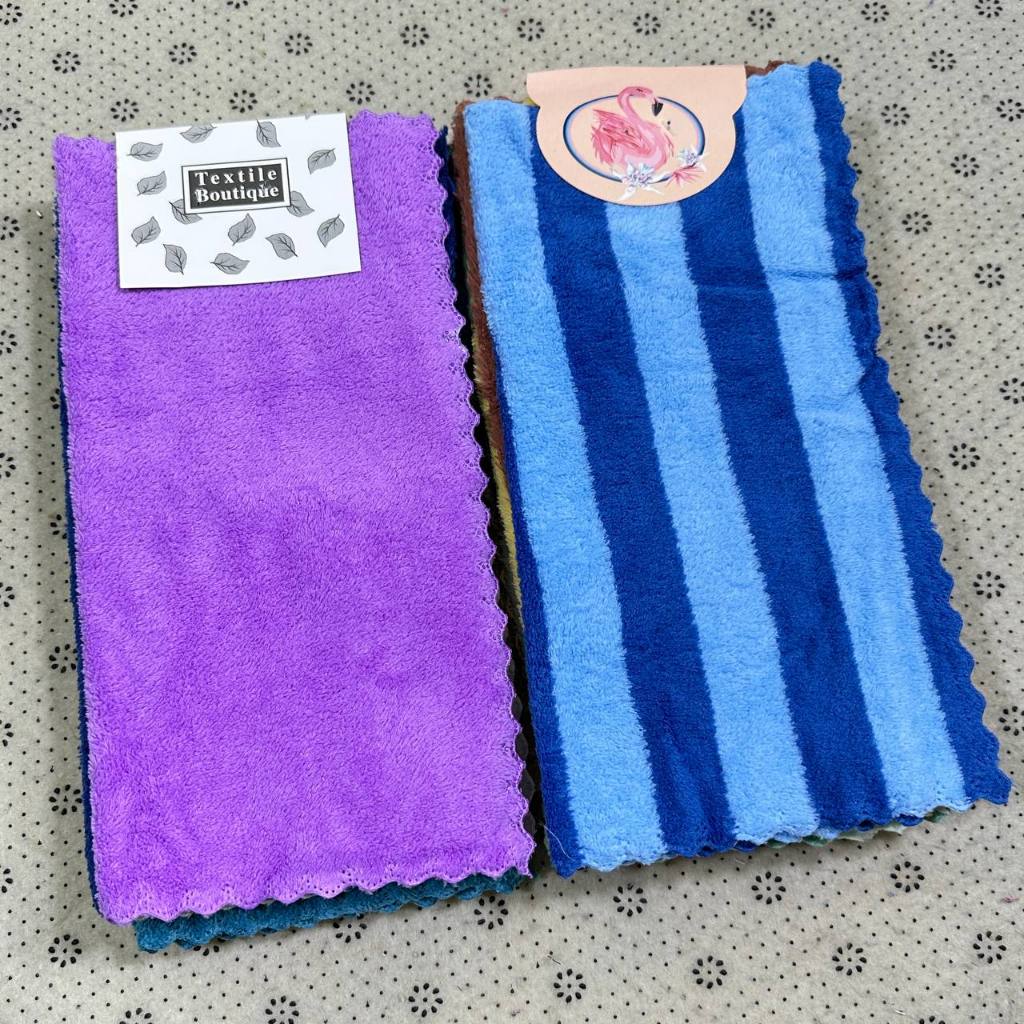 ผ้าเช็ดมือ ผ้าขนเป็ด แบบสีพื้น/ลายริ้ว ขนาด 30*30.cm แพ็ค 12ผืน คละสี