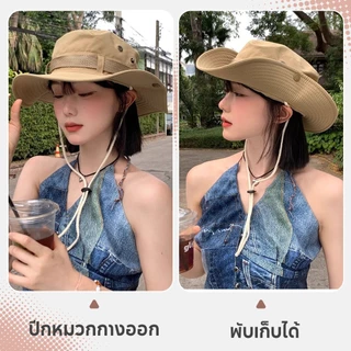 หมวกปีกกว้าง หมวกเดินป่า กันแดดเนื้อผ้าคอตตอน มีกระดุมติดปรับสายได้ตั้งแคมป์ใส่เที่ยว ใส่ได้ทั้งผู้หญิงและผู้ชาย 56-58cm