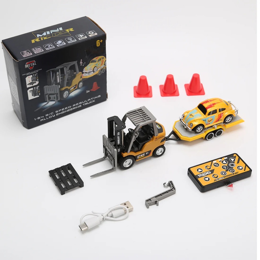 รถโฟล์คลิฟท์ พร้อม พ่วงท้าย HG4-244 Mini 1/64  Remote Control Forklift with Trailer Rc 2.4G