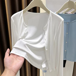 🌸พร้อ​มส่ง🌸เสื้อคาร์ดิแกนแจ็คเก็ตบางเสื้อผ้าป้องกันแสงแดดผ้าคลุมไหล่ผู้หญิง สไตล์ใหม่