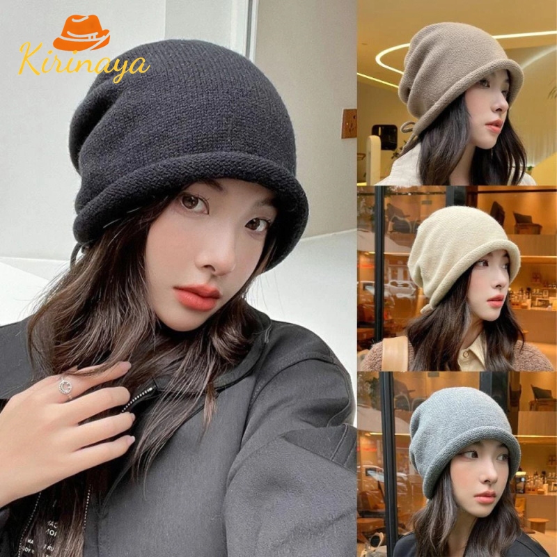 ส่งเร็วจากไทย🚚หมวกบีนนี่ถัก สีพื้น อบอุ่น ผู้ชายและผู้หญิง สไตล์ฮิปฮอป ฤดูหนาว พับได้เป็-Kirinaya
