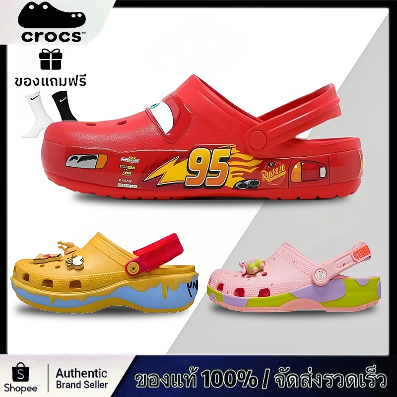 🎉ประกันของแท้🎉Cars x Crocs Classic clog "Lightning McQueen" รองเท้าแตะ สีสันสดใส sandals ผู้หญิง