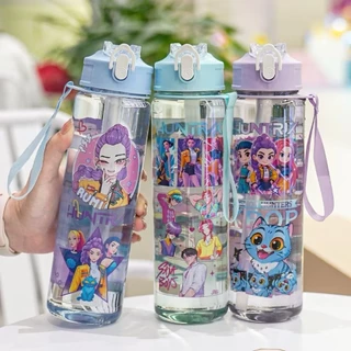 แก้วน้ําพลาสติก, พลาสติก ZOEY RUMI MIRA K-pop Demon Hunters ถ้วยน้ํา, แบบพกพา 700ml พร้อมหลอดพร้อมเชือกเส้นเล็กขวดน้ําขอ
