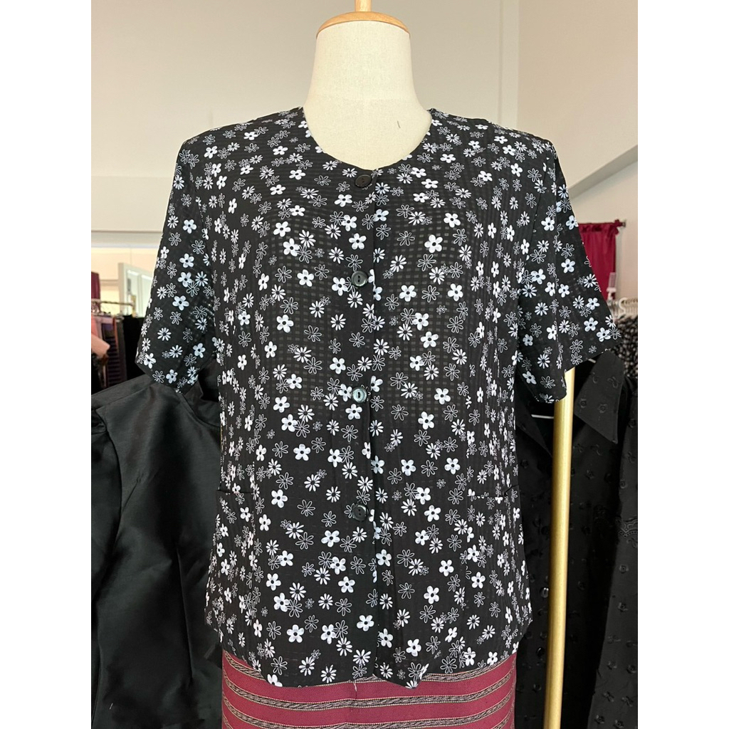 เสื้อผ้าคนแก่แขนสั้นคอกลม สีขาวดำ ไซส์ (M-XXL)