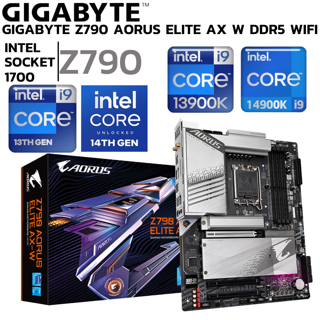 MAINBOARD (เมนบอร์ด) GIGABYTE Z790 AORUS ELITE AX-W (REV. 1.0) (DDR5) (SOCKET LGA 1700) (ATX)