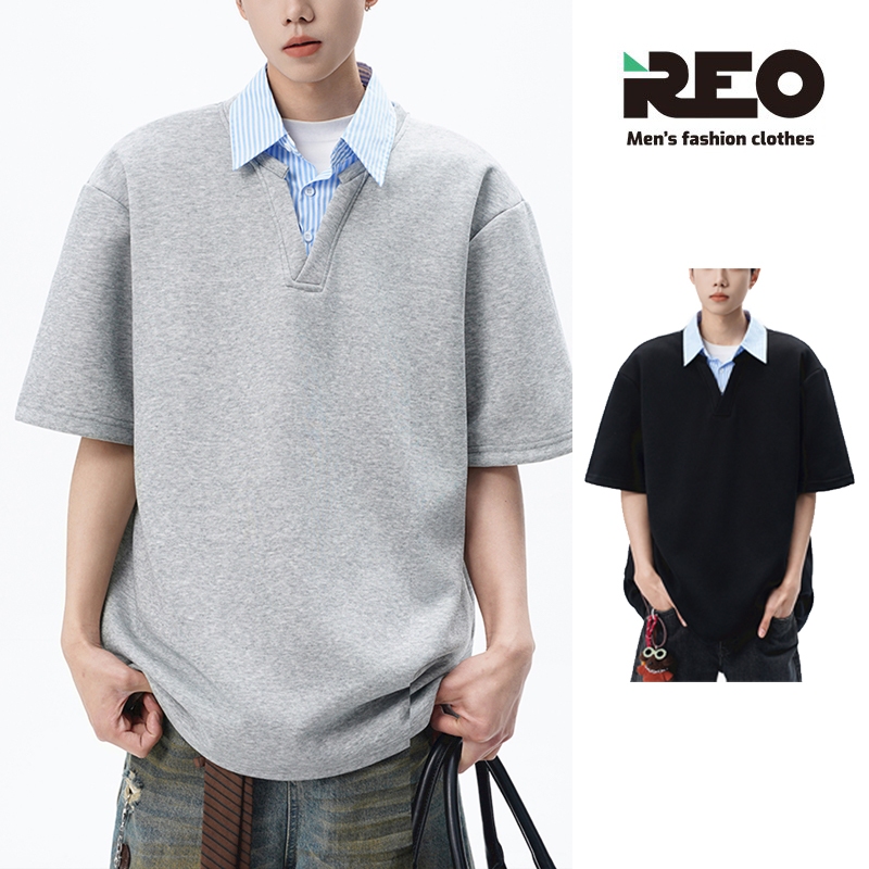 Unisex Faux Two-Piece Short-Sleeve Top - Casual, Loose-Fit, Trendy & Versatile | Couple Essential!