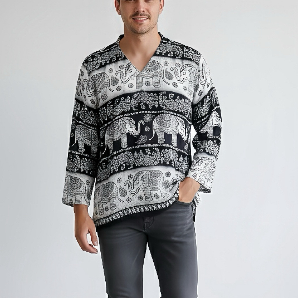 เสื้อช้างผู้ชาย เสื้อแขนยาวลายช้าง oversize ใส่ไปทะเล ผลิตจากไทย