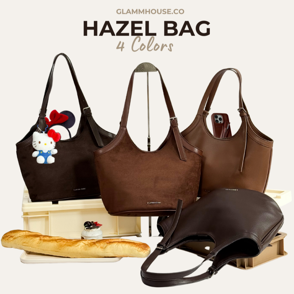 Glammhouse – Hazel bag กระเป๋าสะพายข้างผู้หญิง ทรง Basket มีทั้งหนัง PU และหนังกลับ ขนาดใหญ่ ใส่ Ipad ได้