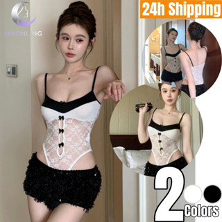 🔥Moonling🌛 พร้อมส่งจากไทย เสื้อบอดี้สูท รัดรูป ดีเทลลายลูกไม…