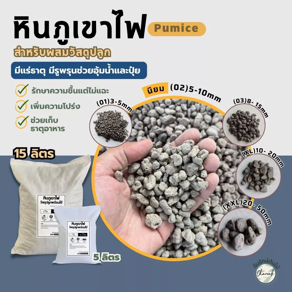 หินภูเขาไฟ Pumice Stone วัสดุปลูกต้นไม้ หินโรยกระถาง หินผสมดิน