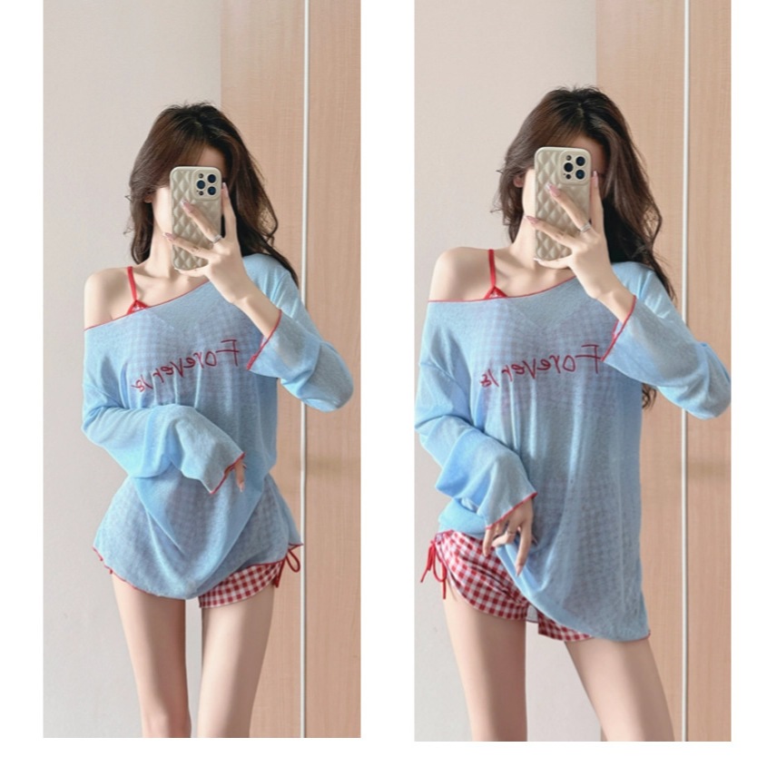 40-84KG ฤดูร้อน สไตล์ใหม่ สไตล์น่ารัก ชุดว่ายน้ำแฟชั่น ชุดบิกินี่ 3 ชิ้น bikini+คลุม ลายสก็อตสีแดง 6104