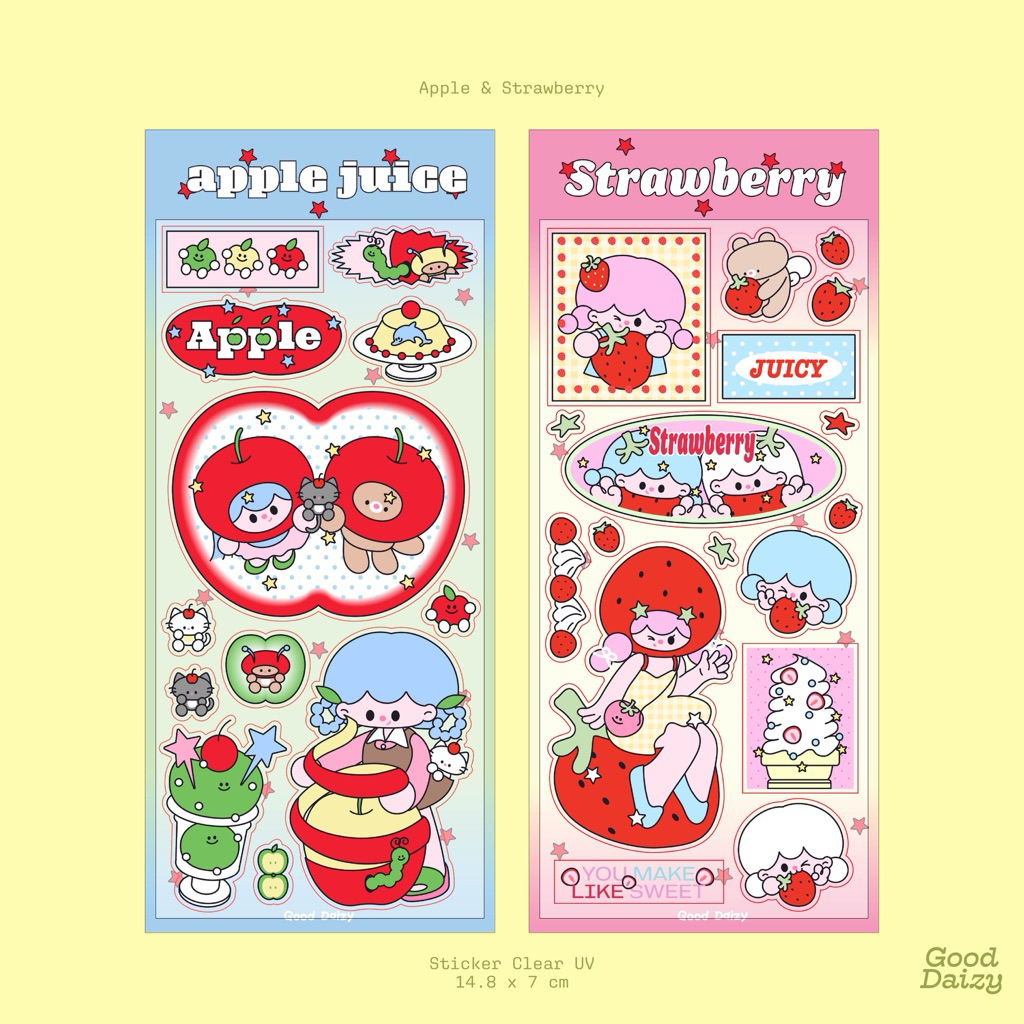 🍎Apple & 🍓Strawberry Sticker UV clear สติกเกอร์ขอบใส | Good Daizy
