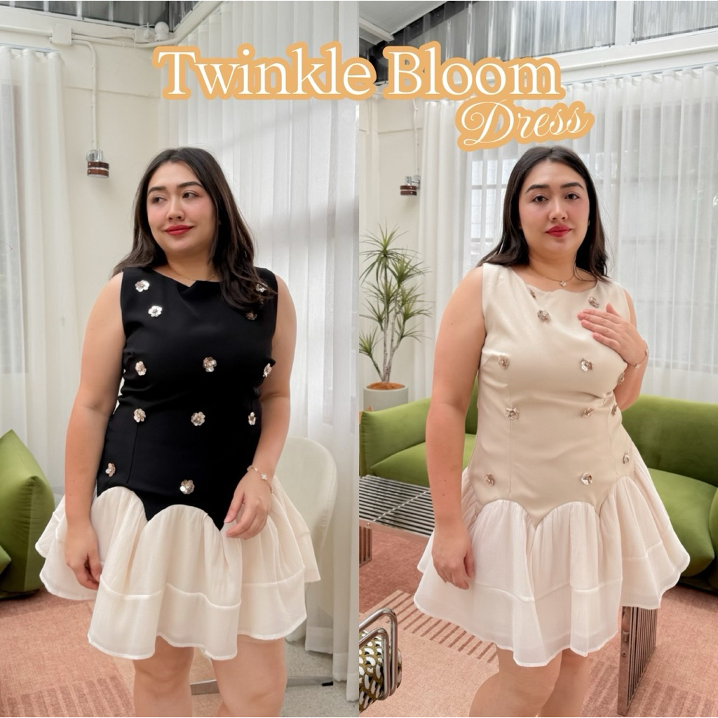 Lady M | Twinkle Bloom Dress เดรสสั้น ดีไซน์หวานๆ แต่หรูหรา สำหรับสาวอวบ ใส่ออกงาน ปาร์ตี้