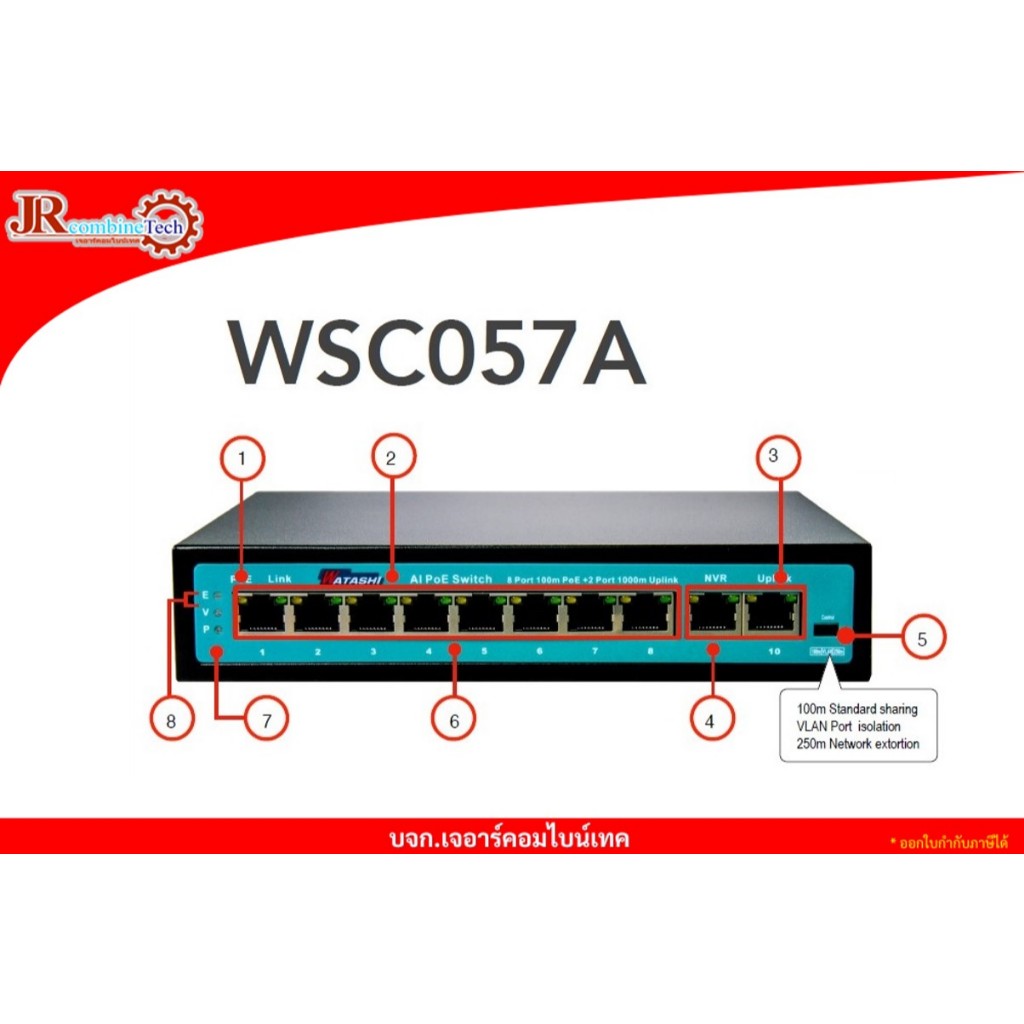 Switch Hub รุ่น WSC057-A 8Port 100M +2Port 1000M Standard AI Smart PoE Switch