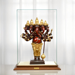 พระพิฆเนศ ปางปัญจมุข 5 เศียร สีแดงเพ้นทอง เสริมความสำเร็จในธ…